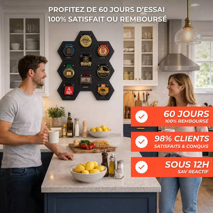 Porte-Médailles Hexagonal en Bois Peint Noir