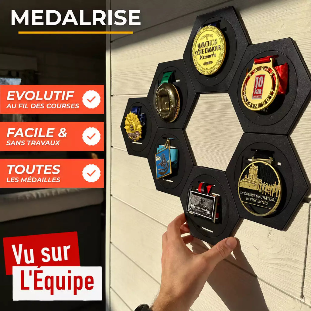 Porte-Médailles Hexagonal en Bois Peint Noir