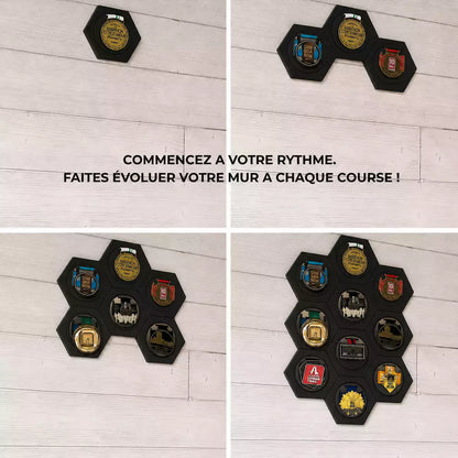 Porte-Médailles Hexagonal en Bois Peint Noir