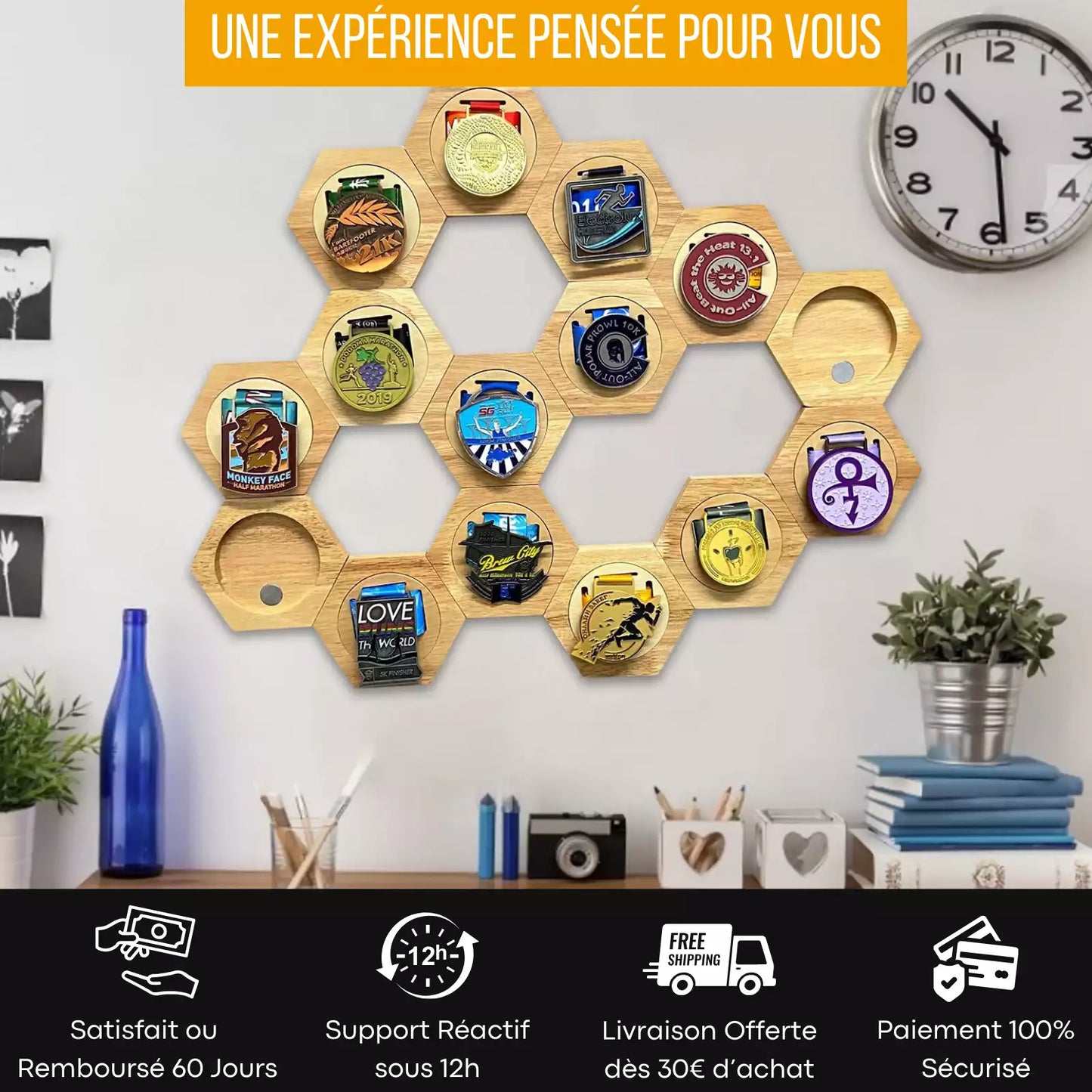 Expositores de medallas de madera de pino modular