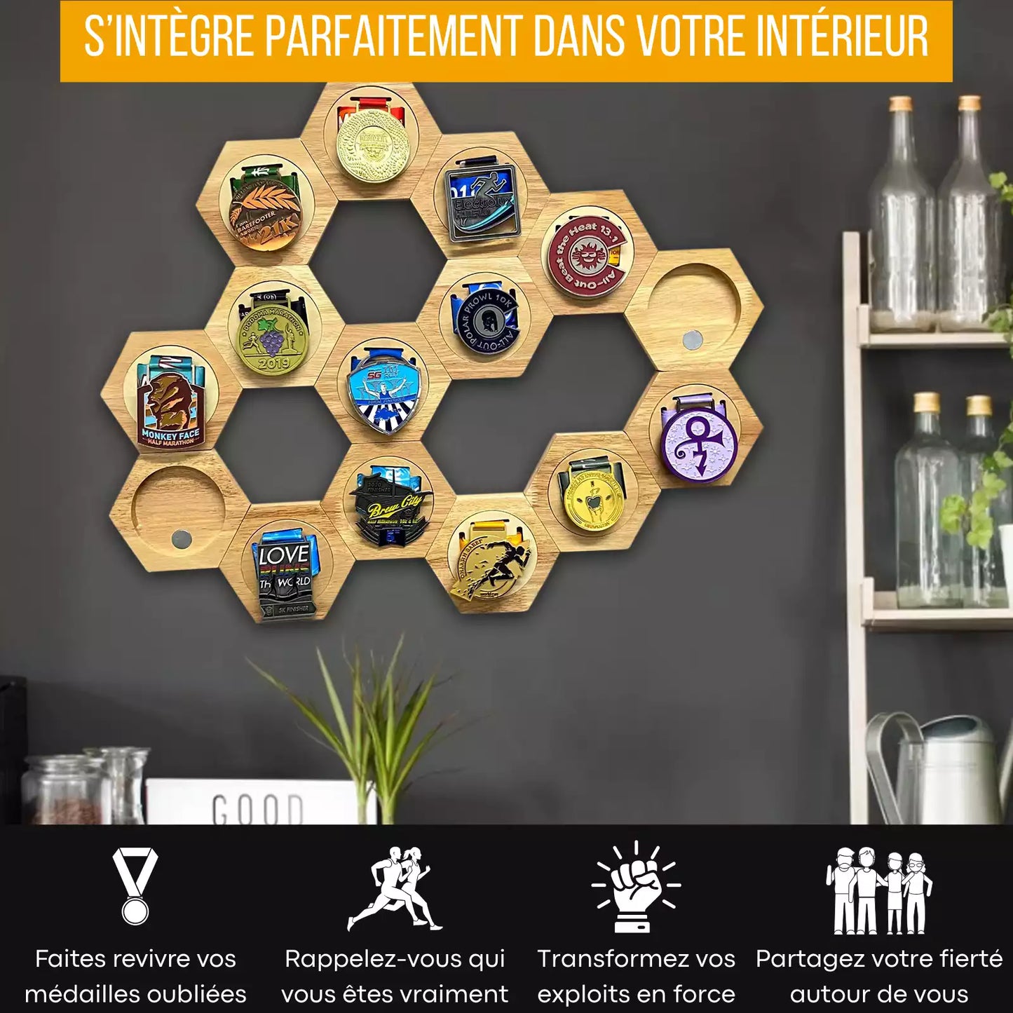 Expositores de medallas de madera de pino modular