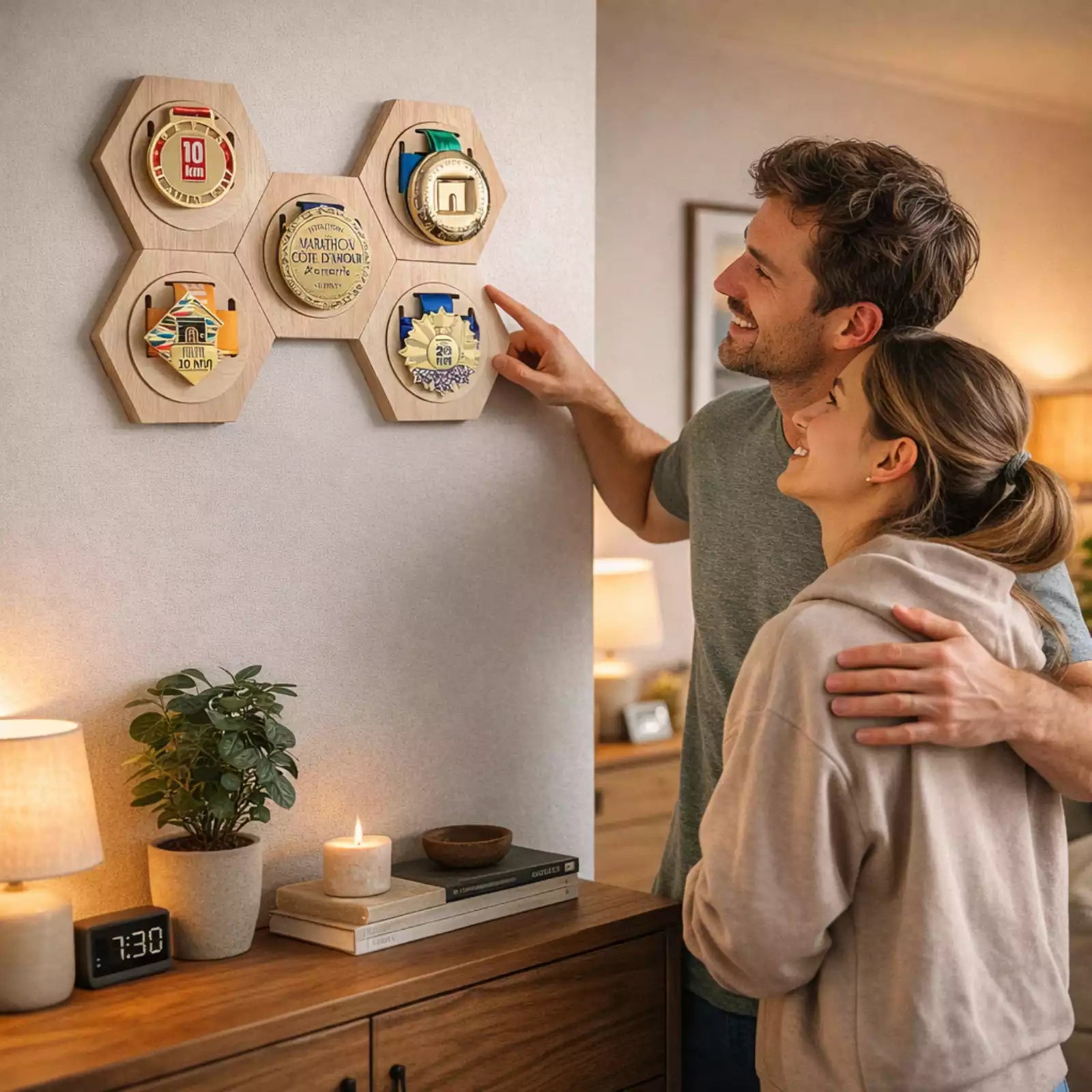 Présentoir à Médailles En Bois - Cadre Photo - 30x15x2,5 Cm - Pour Décor Intérieur
