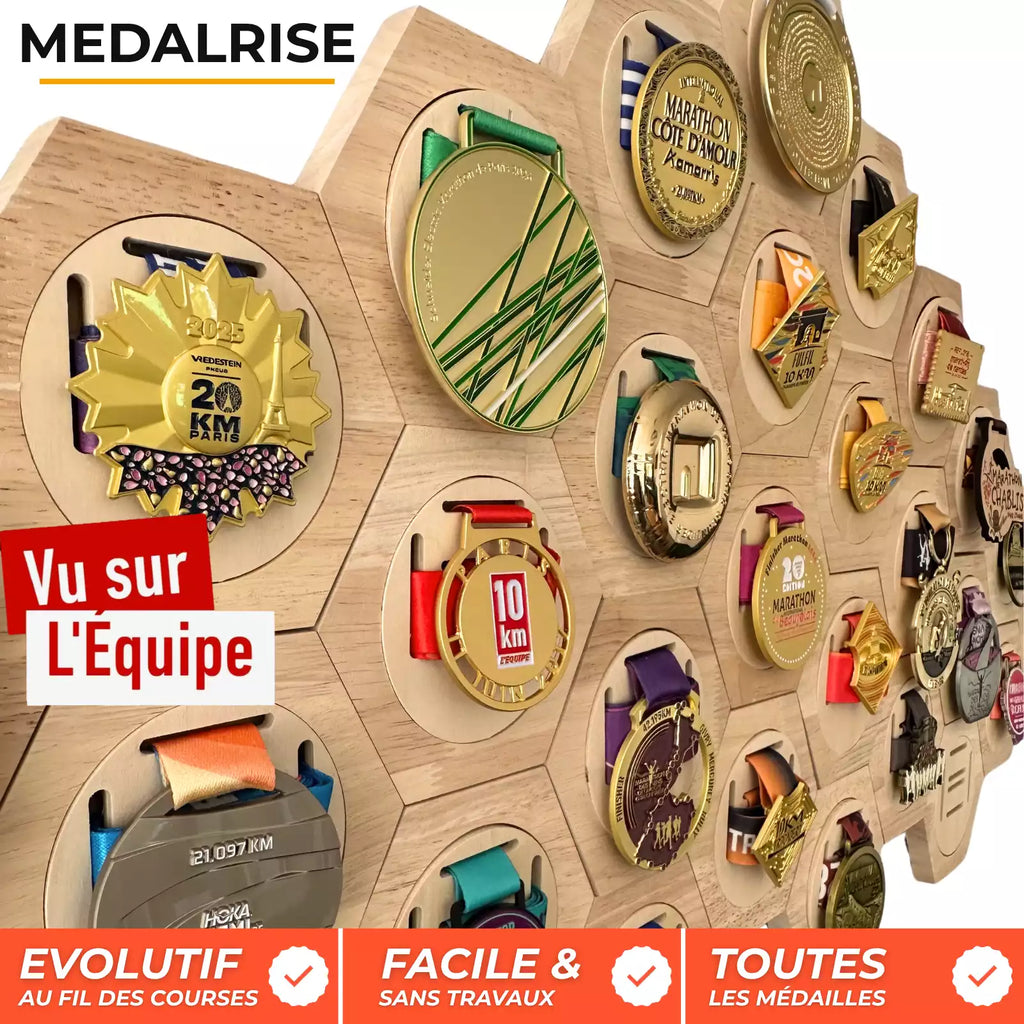 Porte-Médailles Hexagonal en Bois Brut